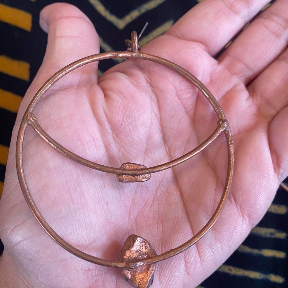 Copper Large Hoops Real Tiger Eyes Real Amethyst Moon Dangle Earrings View 3